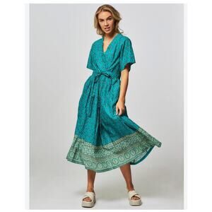 Lollys Laundry Sumia Day Dress Size M Teal Green Boho Casual Cottagecore Lagom